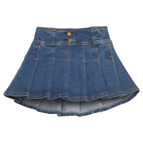 Pleated Mini Skirt - Denim
