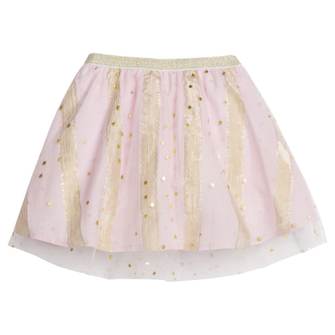 Tulle Circle Skirt- Metallic Pink Stripe Stars