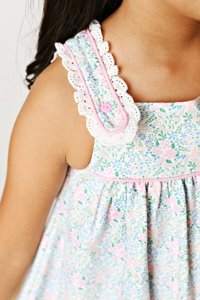 Eyelet Trim Floral Dress