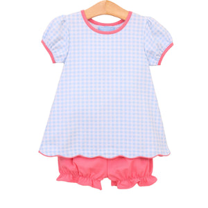 Cecilia Bloomer Set- Light Blue Gingham/Pink