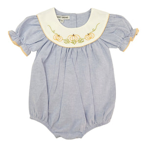 Chambray Embroidered Pumpkin Girl Bubble