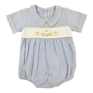 Chambray Embroidered Pumpkin Boy Bubble