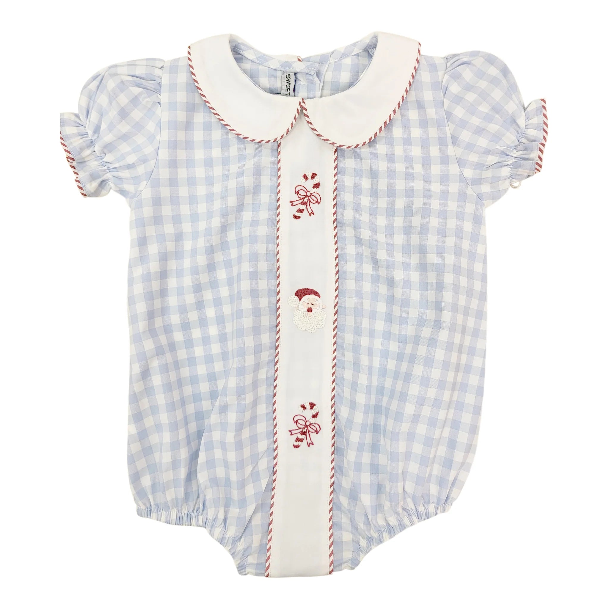 Blue Gingham Candy Cane Girl Bubble (3m, 12m, 18m)