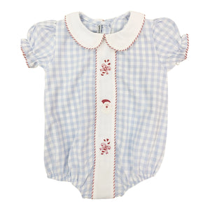 Blue Gingham Candy Cane Girl Bubble (3m, 12m, 18m)