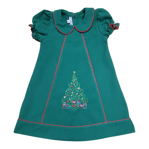 Green Christmas Tree Embroidered Dress