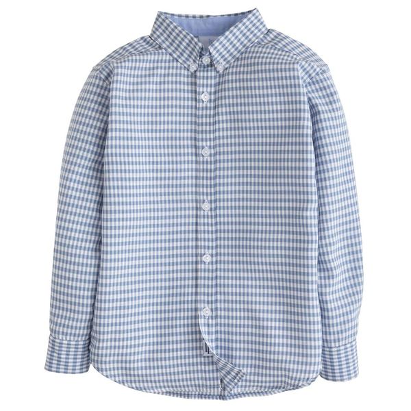 Button Down Shirt - Gray Blue  Gingham