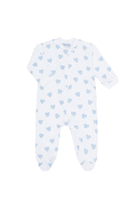 Blue Heart Print Zipper Footie