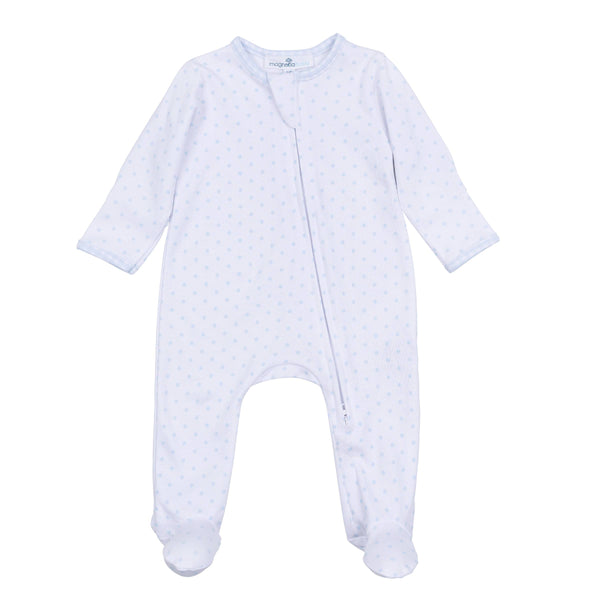 Gingham Dots Zip Footie - Light Blue
