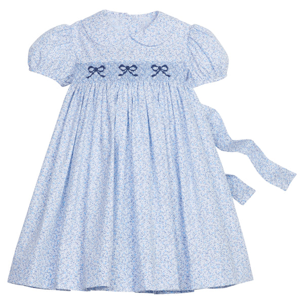 Smocked Peter Pan Dress- Blue Bow Vinings (24M)