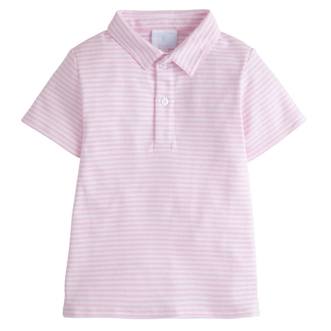 Short Sleeve Polo - Light Pink Stripe (4T)