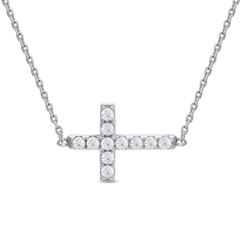 Sideways Sterling Silver Cross Necklace