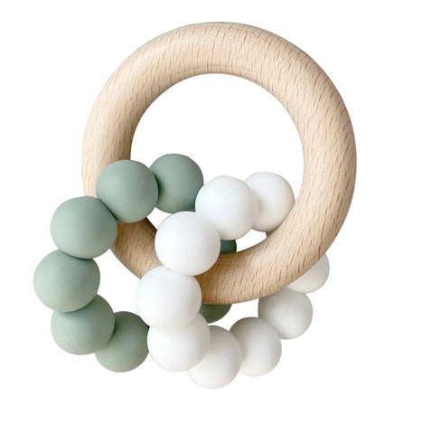 Double Silicone Teether - Sage/White