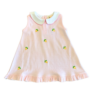 Pink Gingham Dress w/ Embroidered Lemons