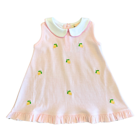 Pink Gingham Dress w/ Embroidered Lemons
