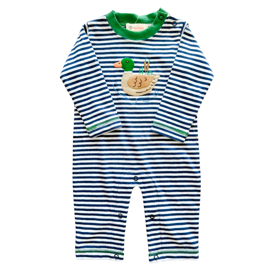 Navy Stripe Romper w/ Mallard