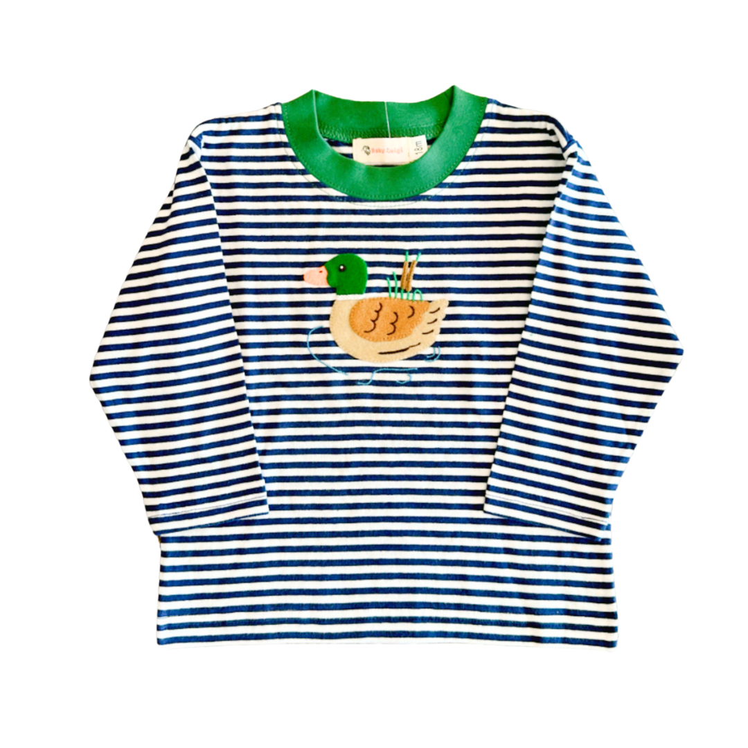 L/S Navy Stripe Tee w/ Mallard (24M)