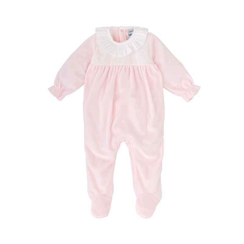Pink Velour Footie w/ Ruffle Collar