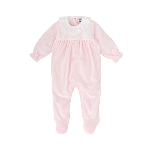 Pink Velour Footie w/ Ruffle Collar