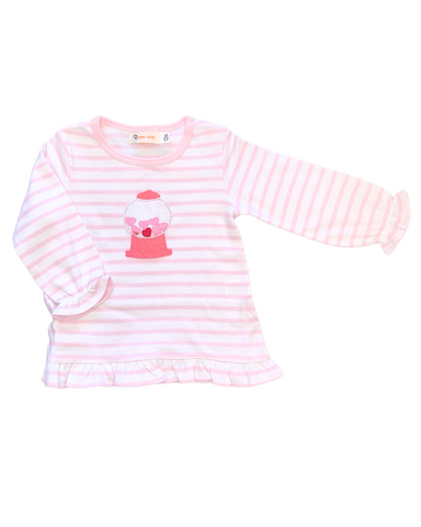 Stripe Pink Ruffle Swing Top w/ Gum Machine