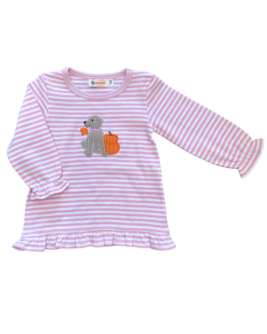 Stripe Pink Ruffle Swing Top w/ Lab & Pumpkin