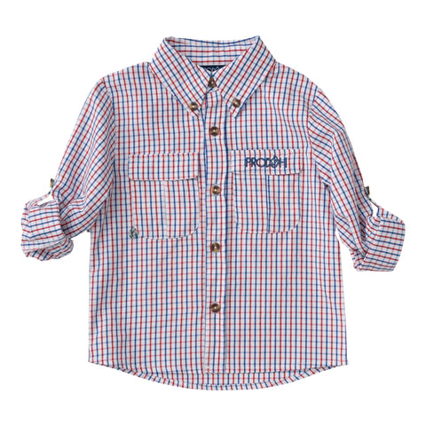 Founders Kids Fishing Shirt- Red and Blue Plaid