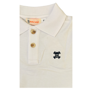 White Polo with Pirate Embroidery