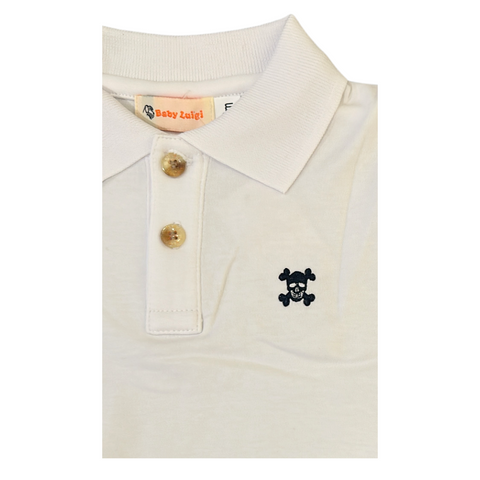 White Polo with Pirate Embroidery