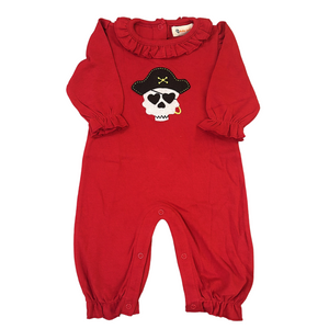 Red Romper w/ Ruffle Collar & Skull Applique