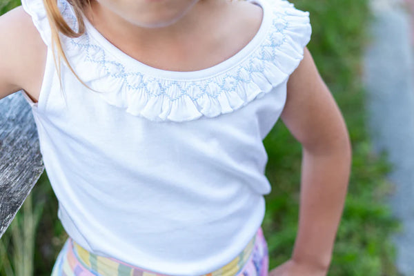 White Top w/ Blue Smocking