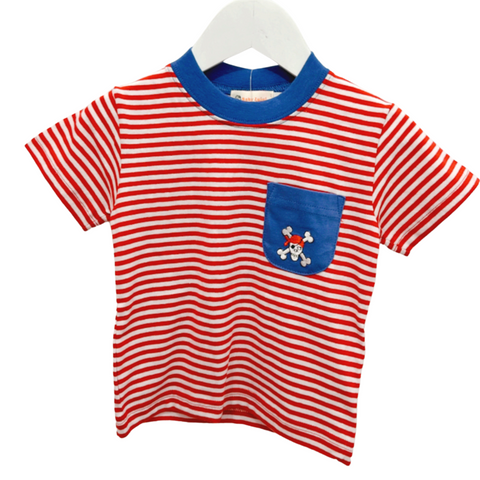 Red Stripe S/S Tee w/ Pirate Pocket Embroidery