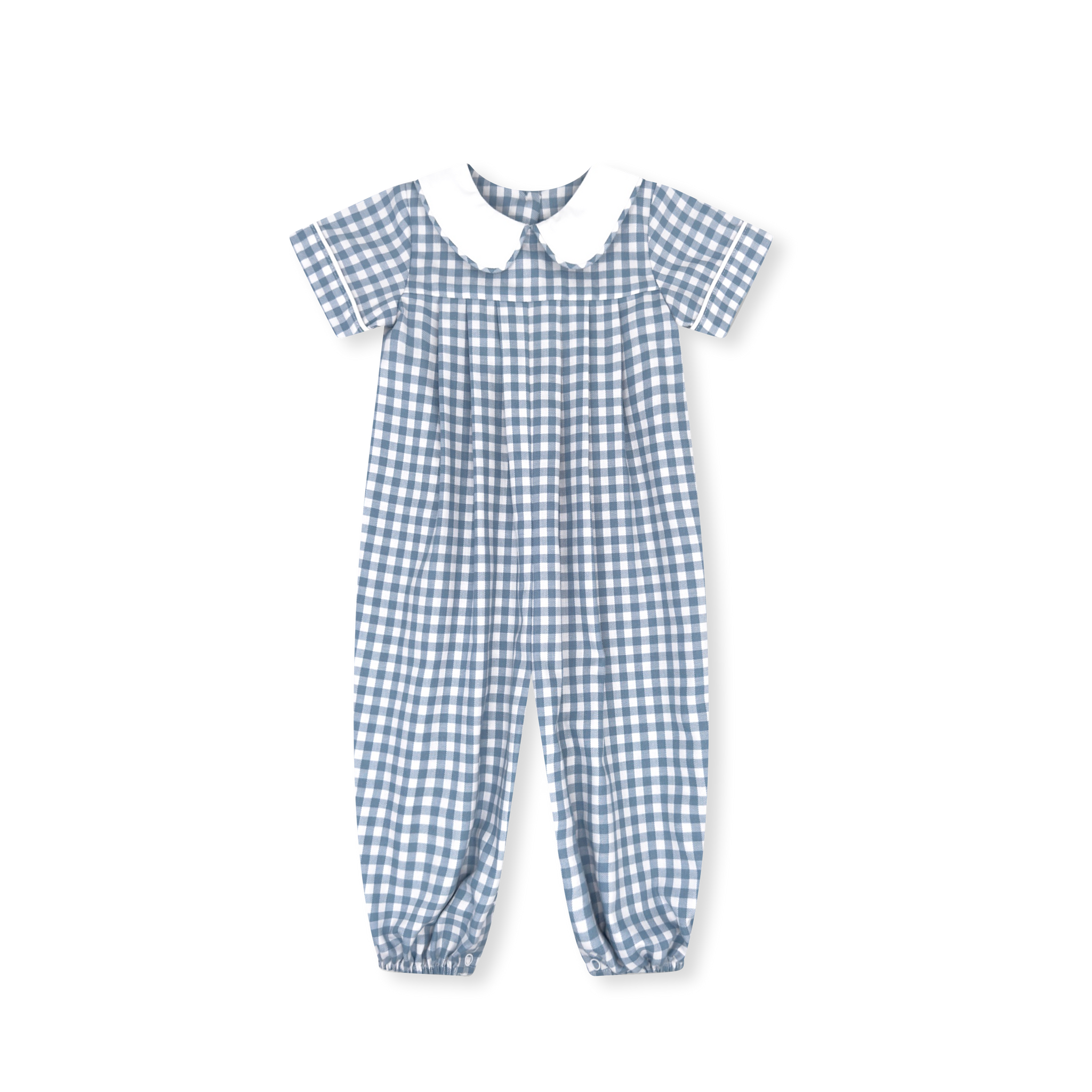 Pleated Romper - Blue Stone Check