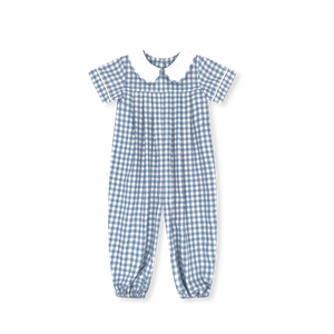 Pleated Romper - Blue Stone Check