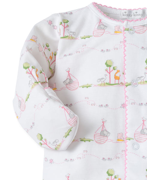 Noah's Ark Printed Footie - Pink (NB)