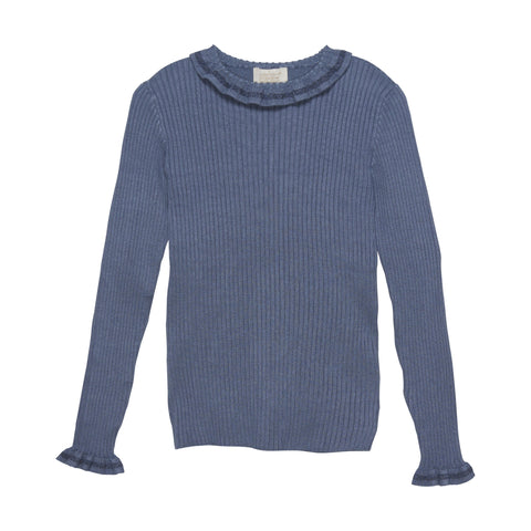 Blue Pullover Knit with Ruffle Neck 10)