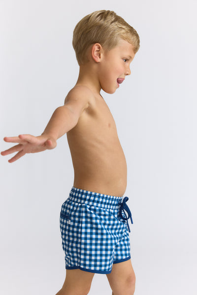 Navy Gingham Swim boardie short