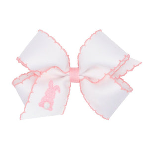 Medium Moonstitch Bow with Bunny Embroidery - White