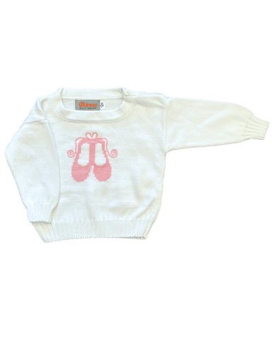 White Crewneck Sweater w/ Ballet Slippers