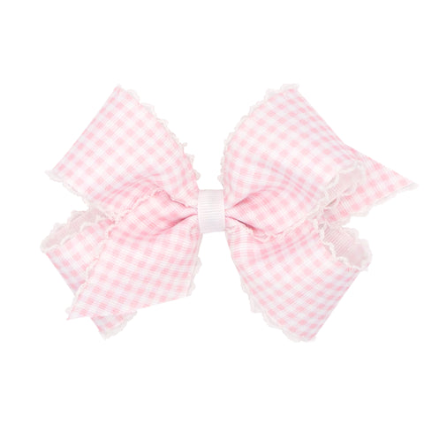 Medium Gingham Print With Moonstitch Trimmed Bow - Pink