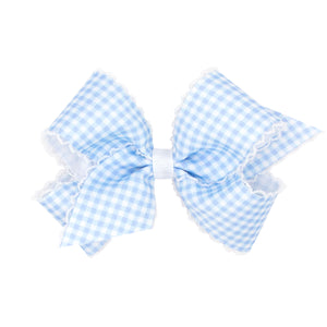 Medium Gingham Print With Moonstitch Trimmed Bow - Light Blue