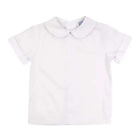 White Button Back Boys Piped Shirt