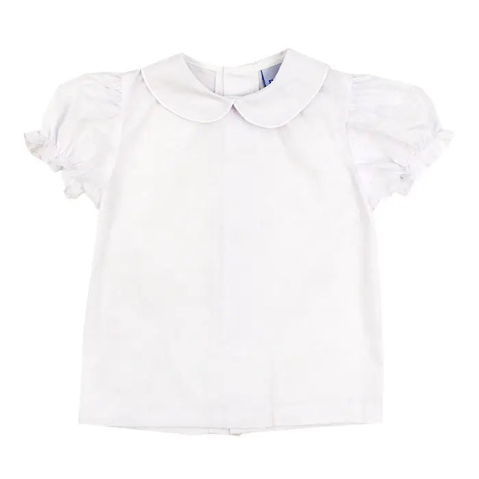 White Button Back Girls Piped Shirt