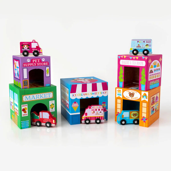 Stackables Nested Carboard Toys and Cars Set - Rainbow Town