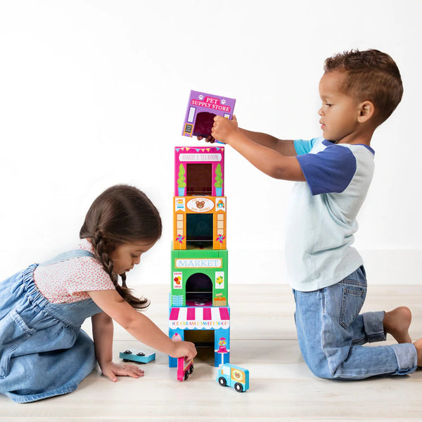 Stackables Nested Carboard Toys and Cars Set - Rainbow Town