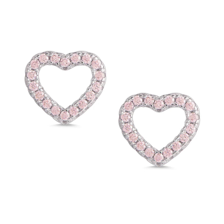 Open Heart Pink Stud Earrings in Sterling Silver