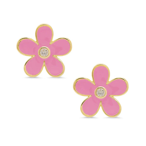 Flower Stud CZ Earring - Pink
