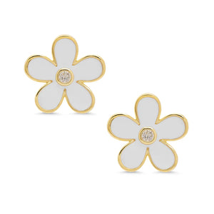 Flower Stud Earrings - White