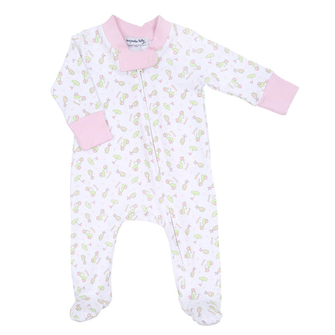 On the Green Zipped Footie - Pink