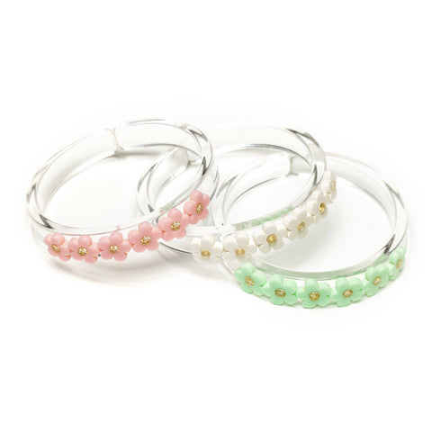 Green, Pink, and White Flower Bangles