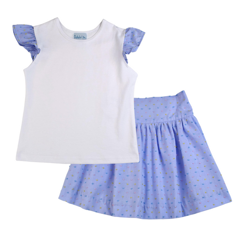 Blue Dobby Dot Skirt Set (8)