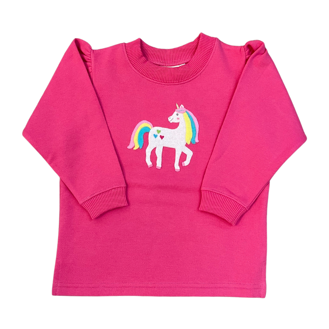 Hot Pink Sweatshirt with Unicorn Applique